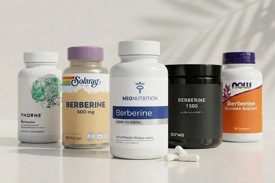 Five bestselling berberine supplement bottles compared, Meo Nutrition Berberine front and center